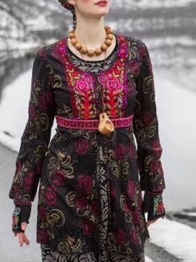 GUDRUN SJODEN EMBROIDERED TUNIC DRESS BOHO ORGANIC COTTON